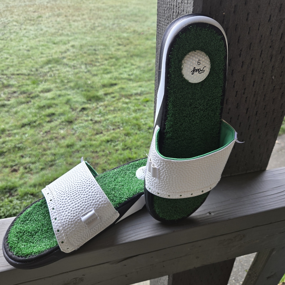 Reef White and Green Slide Sandals